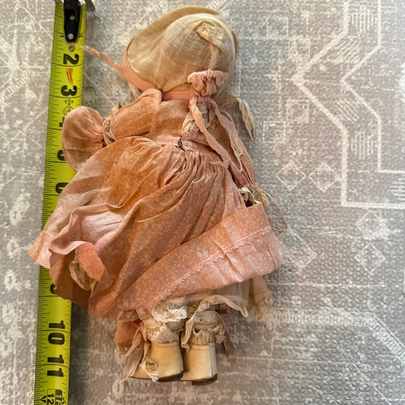 Vintage Composition Baby Doll Pink Dress Bonnet Detailed Face